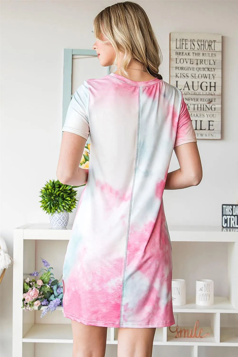 Hazel Blues® | Tie-Dye Round Neck Short Sleeve Slit Dress