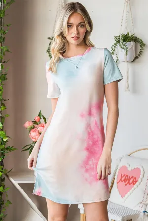 Hazel Blues® | Tie-Dye Round Neck Short Sleeve Slit Dress