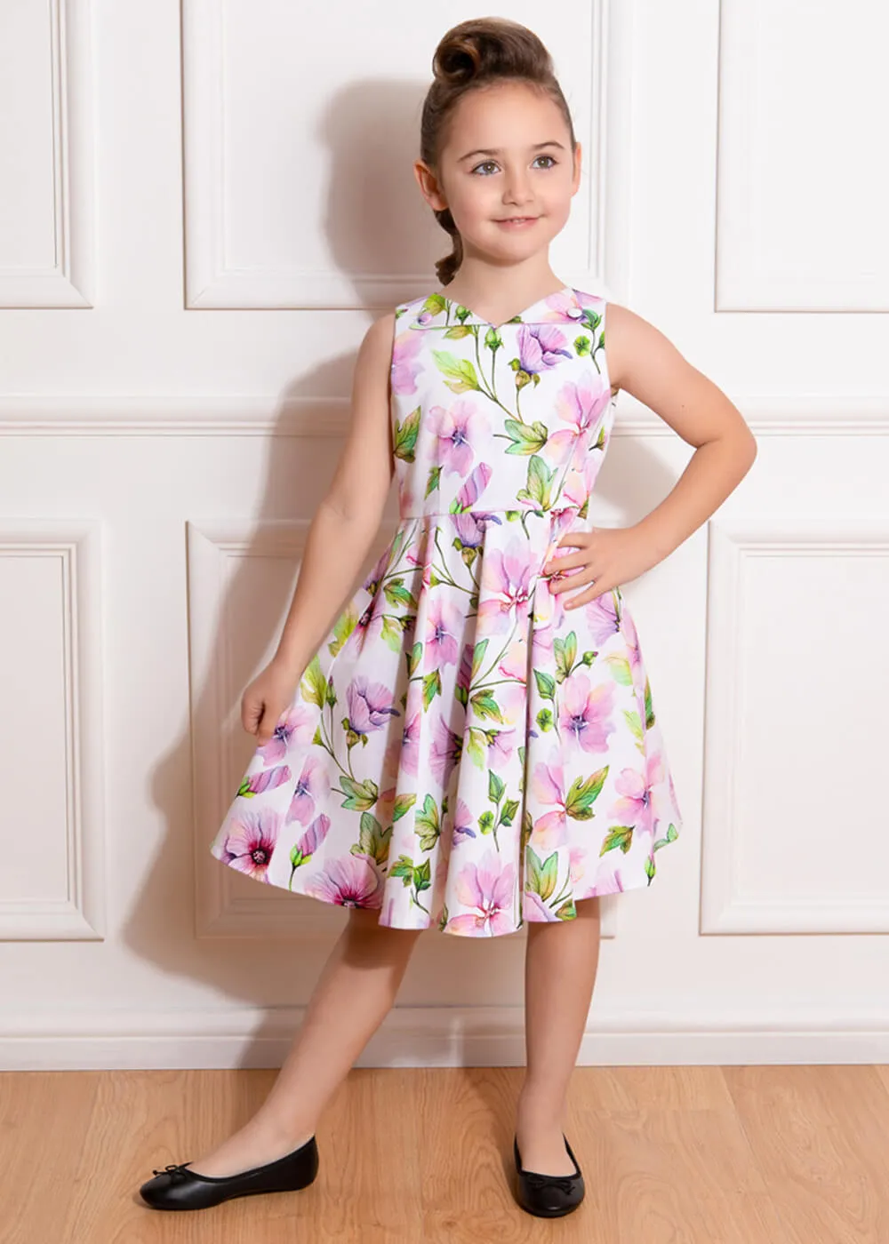 Hearts &amp; Roses Kids Naomi Floral 50's Swing Dress White