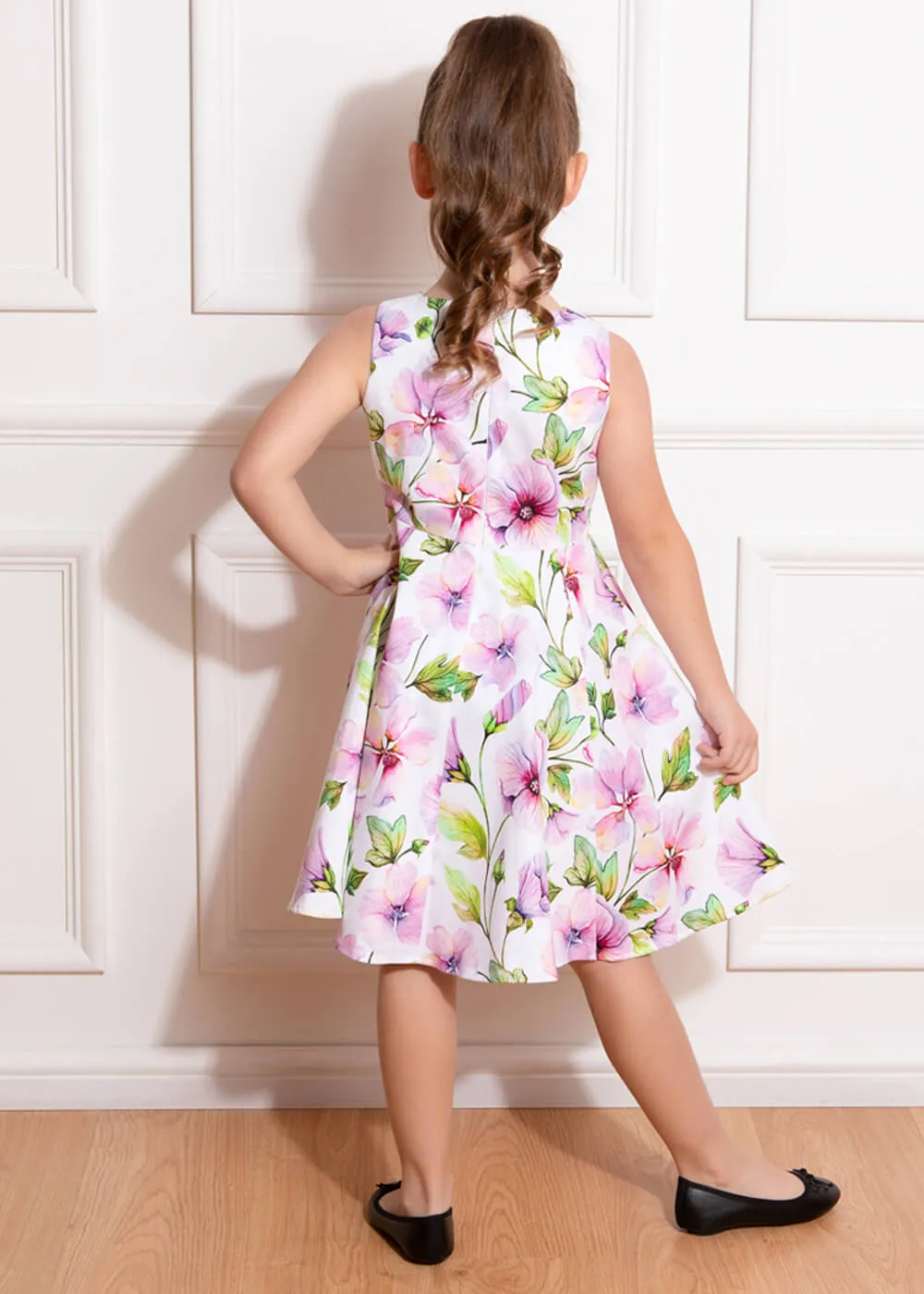 Hearts &amp; Roses Kids Naomi Floral 50's Swing Dress White