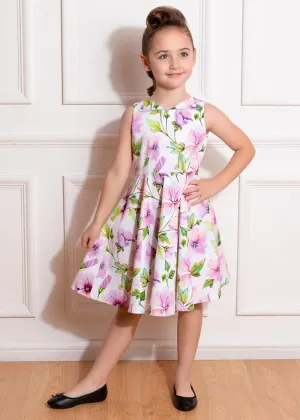 Hearts &amp; Roses Kids Naomi Floral 50's Swing Dress White