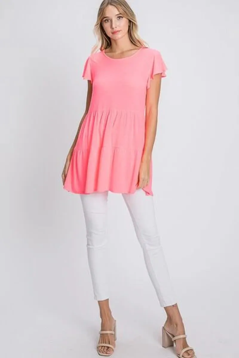 Heimish Full Size Tiered round Neck Ruffle Sleeve Top plus Size