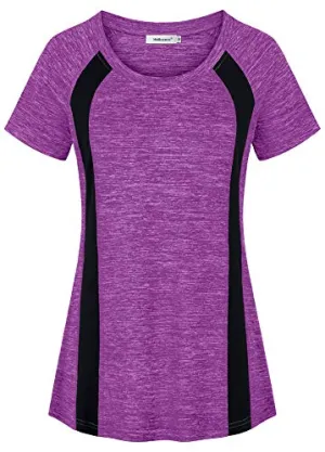 Helloacc Flowy Tops for Women,Scoop Neckline Travel Clothes Rounded Hem Cute Flattering Tunics Tee Slimming Summer Activewears Basic Pilates Shirts Plus Size Sporty Tshirt Golf Jogging Comfy Violet XL