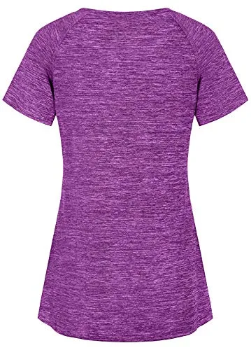 Helloacc Flowy Tops for Women,Scoop Neckline Travel Clothes Rounded Hem Cute Flattering Tunics Tee Slimming Summer Activewears Basic Pilates Shirts Plus Size Sporty Tshirt Golf Jogging Comfy Violet XL