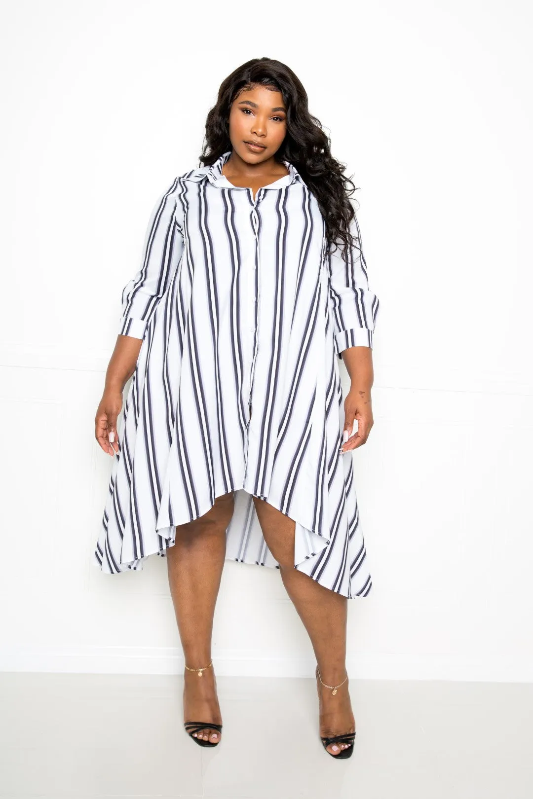 High and Low Stripe Shirt Dress