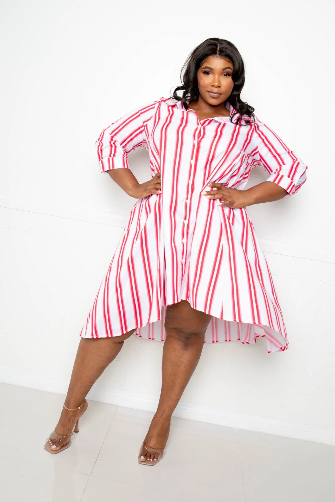 High and Low Stripe Shirt Dress