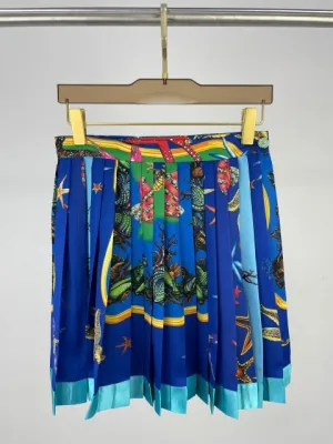 High End Quality Starfish Shell Print Lapel Long Sleeve Shirt Blouse Or High Waist Slit Pleated Skirt