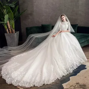 High Neck Half Sleeve Wedding Gown Vintage Bridal Gown