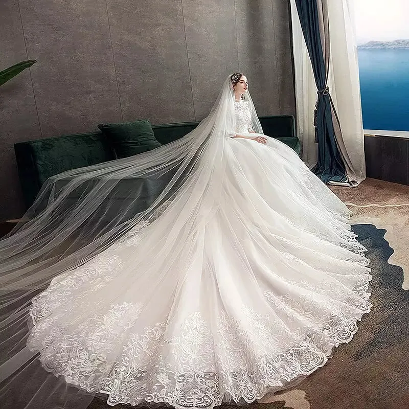 High Neck Half Sleeve Wedding Gown Vintage Bridal Gown