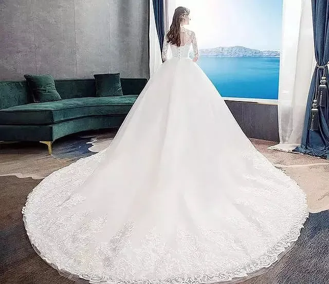 High Neck Half Sleeve Wedding Gown Vintage Bridal Gown