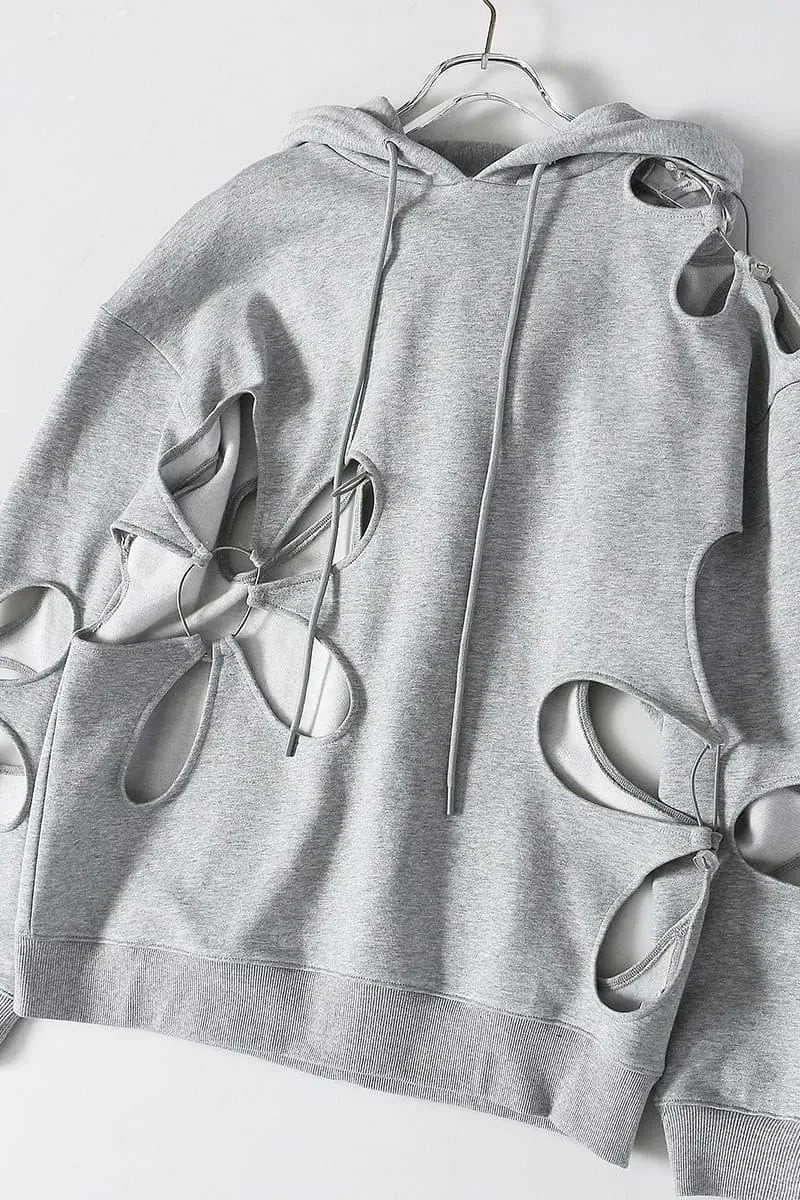 Hollow petal cutout hooded loose casual chandal