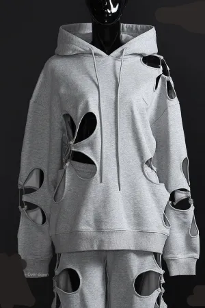 Hollow petal cutout hooded loose casual chandal