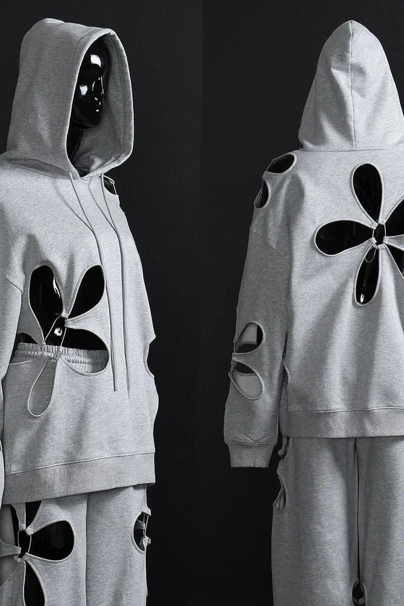 Hollow petal cutout hooded loose casual chandal