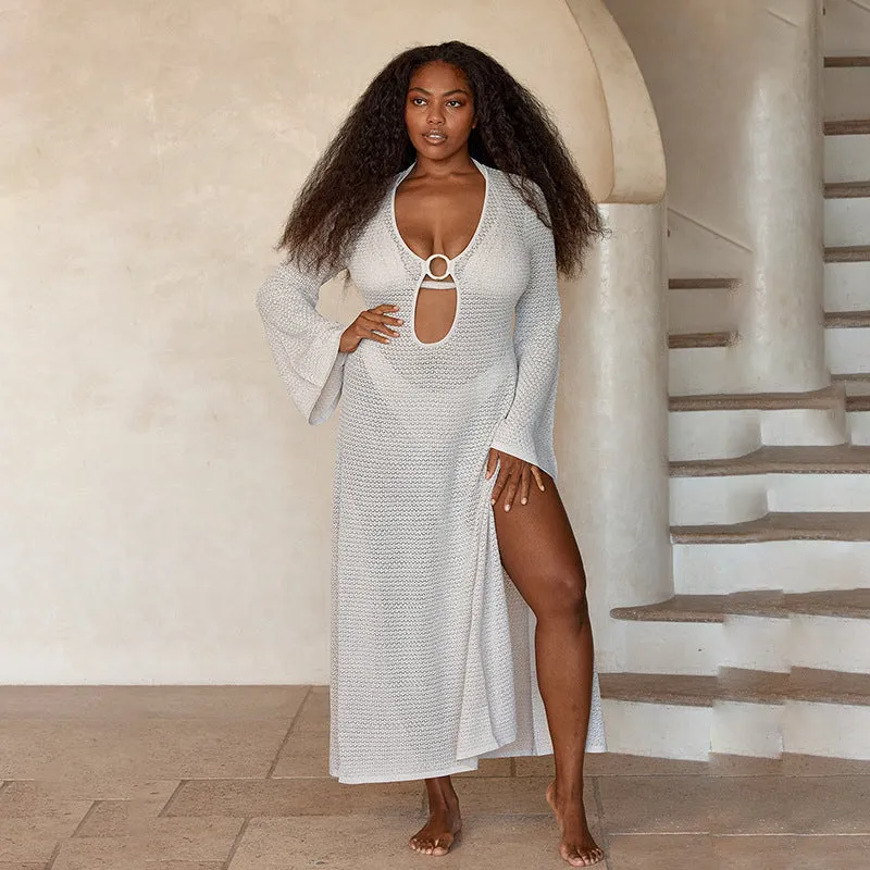 Hollow Split Bohemian Beach Cover-up V-neck Dress