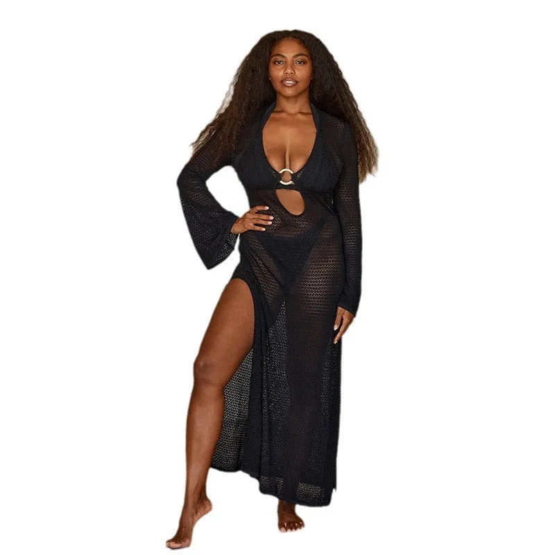 Hollow Split Bohemian Beach Cover-up V-neck Dress