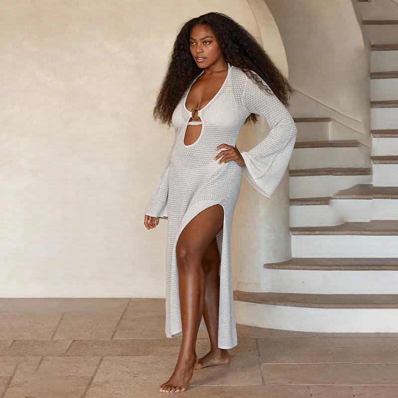 Hollow Split Bohemian Beach Cover-up V-neck Dress