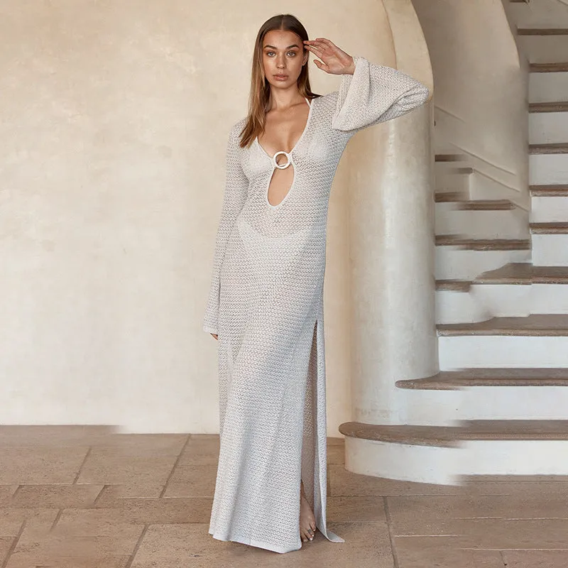Hollow Split Bohemian Beach Cover-up V-neck Dress