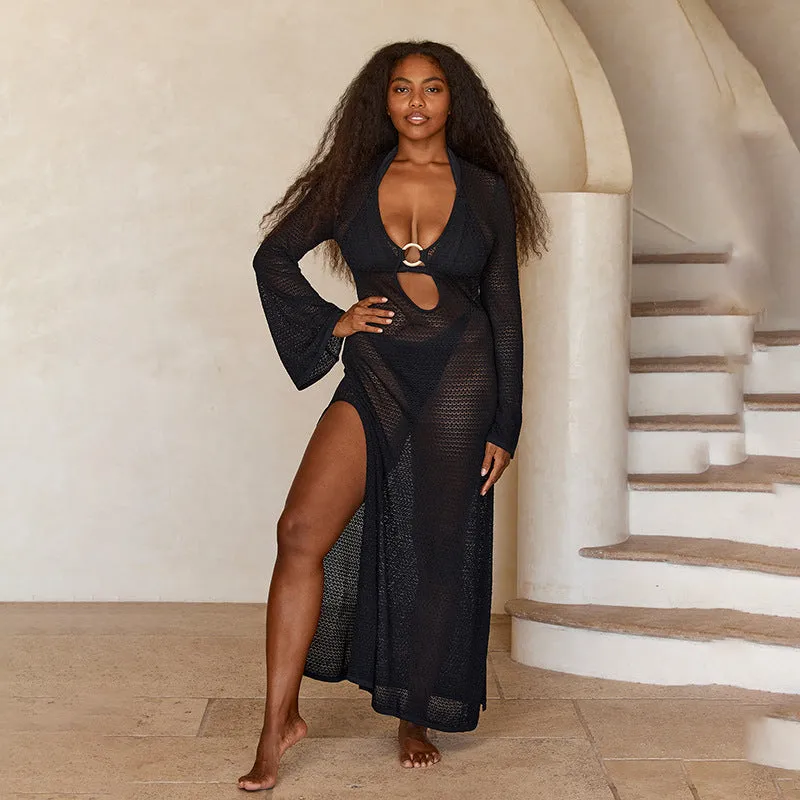 Hollow Split Bohemian Beach Cover-up V-neck Dress