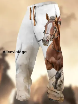 Horse Art Print Casual Sweatpants