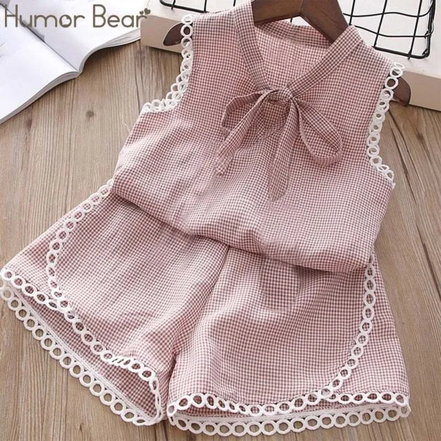 Humor Bear Baby Girl Clothes Hot Summer Children's Girls' Clothing Sets Kids Bay Clothes Toddler Chiffon bowknot coat Pants 1-4Y
