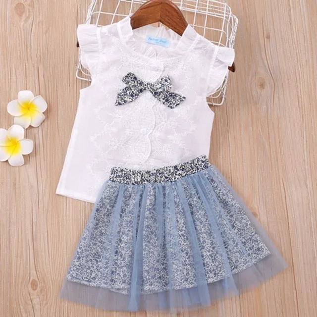 Humor Bear Baby Girl Clothes Hot Summer Children's Girls' Clothing Sets Kids Bay Clothes Toddler Chiffon bowknot coat Pants 1-4Y
