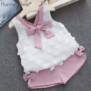 Humor Bear Baby Girl Clothes Hot Summer Children's Girls' Clothing Sets Kids Bay Clothes Toddler Chiffon bowknot coat Pants 1-4Y