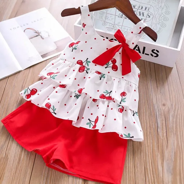 Humor Bear Baby Girl Clothes Hot Summer Children's Girls' Clothing Sets Kids Bay Clothes Toddler Chiffon bowknot coat Pants 1-4Y