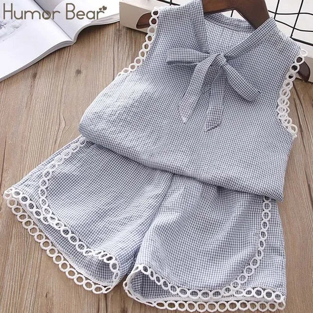 Humor Bear Baby Girl Clothes Hot Summer Children's Girls' Clothing Sets Kids Bay Clothes Toddler Chiffon bowknot coat Pants 1-4Y