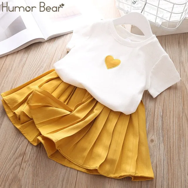 Humor Bear Baby Girl Clothes Hot Summer Children's Girls' Clothing Sets Kids Bay Clothes Toddler Chiffon bowknot coat Pants 1-4Y