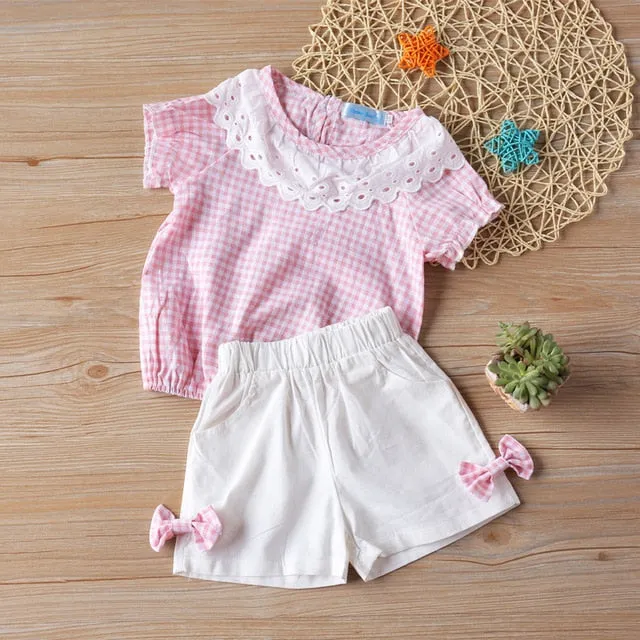 Humor Bear Baby Girl Clothes Hot Summer Children's Girls' Clothing Sets Kids Bay Clothes Toddler Chiffon bowknot coat Pants 1-4Y
