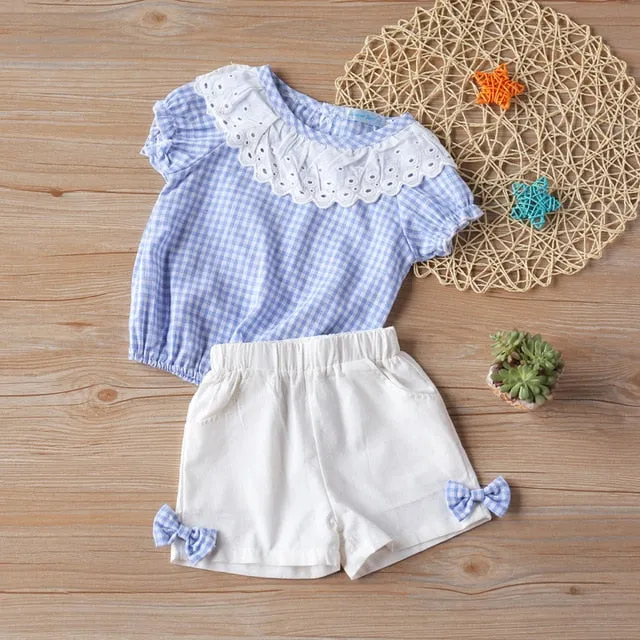 Humor Bear Baby Girl Clothes Hot Summer Children's Girls' Clothing Sets Kids Bay Clothes Toddler Chiffon bowknot coat Pants 1-4Y