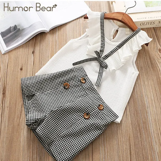 Humor Bear Baby Girl Clothes Hot Summer Children's Girls' Clothing Sets Kids Bay Clothes Toddler Chiffon bowknot coat Pants 1-4Y