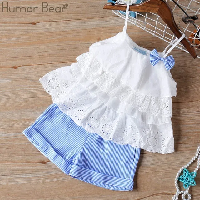 Humor Bear Baby Girl Clothes Hot Summer Children's Girls' Clothing Sets Kids Bay Clothes Toddler Chiffon bowknot coat Pants 1-4Y