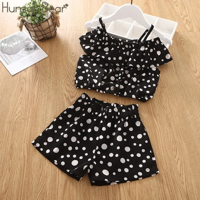 Humor Bear Baby Girl Clothes Hot Summer Children's Girls' Clothing Sets Kids Bay Clothes Toddler Chiffon bowknot coat Pants 1-4Y