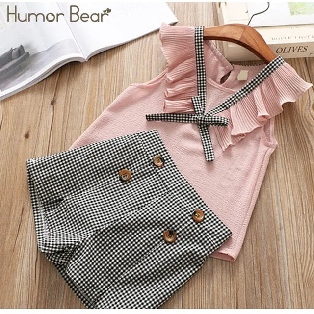 Humor Bear Baby Girl Clothes Hot Summer Children's Girls' Clothing Sets Kids Bay Clothes Toddler Chiffon bowknot coat Pants 1-4Y