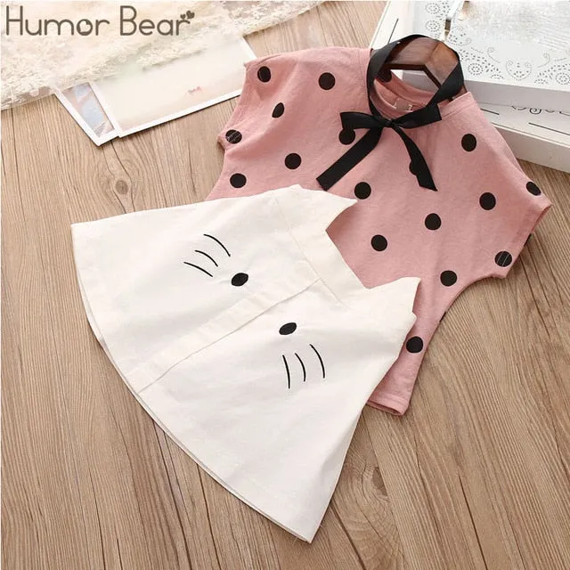 Humor Bear Baby Girl Clothes Hot Summer Children's Girls' Clothing Sets Kids Bay Clothes Toddler Chiffon bowknot coat Pants 1-4Y