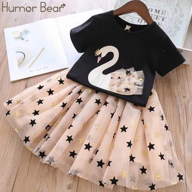 Humor Bear Baby Girl Clothes Hot Summer Children's Girls' Clothing Sets Kids Bay Clothes Toddler Chiffon bowknot coat Pants 1-4Y