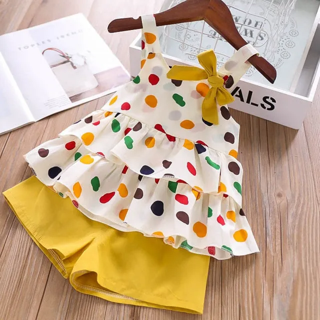 Humor Bear Baby Girl Clothes Hot Summer Children's Girls' Clothing Sets Kids Bay Clothes Toddler Chiffon bowknot coat Pants 1-4Y