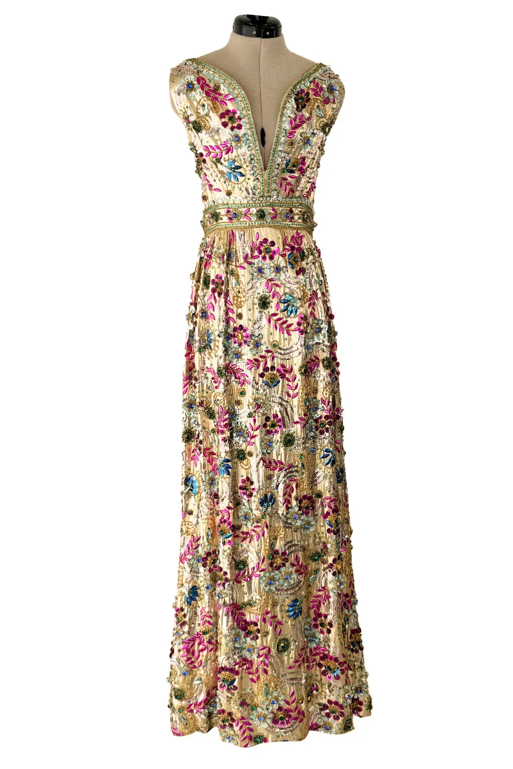 Incredible 1960s Malcolm Starr by Elinor Simmons Sequin Beaded Rhinestone Gold Dress