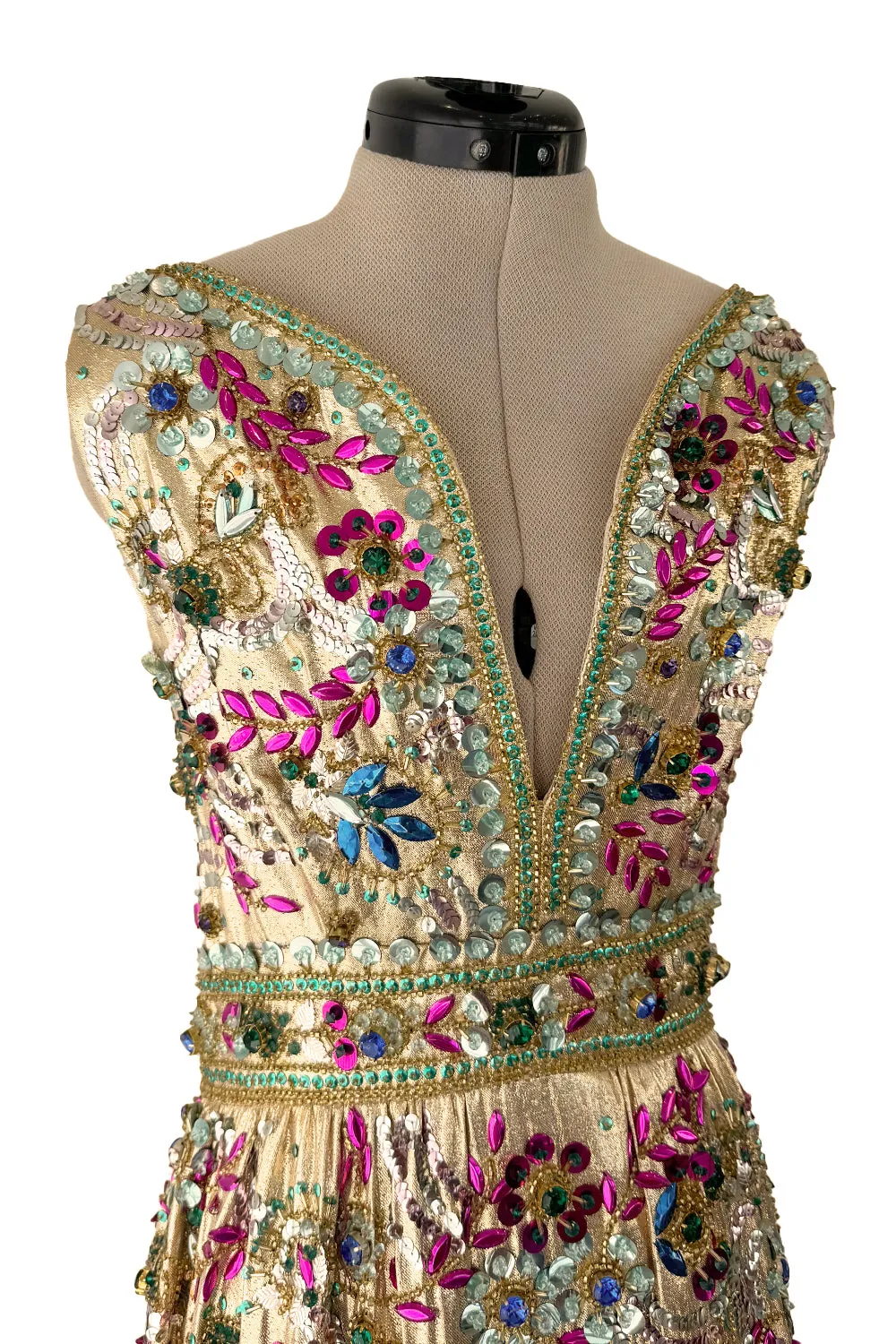 Incredible 1960s Malcolm Starr by Elinor Simmons Sequin Beaded Rhinestone Gold Dress