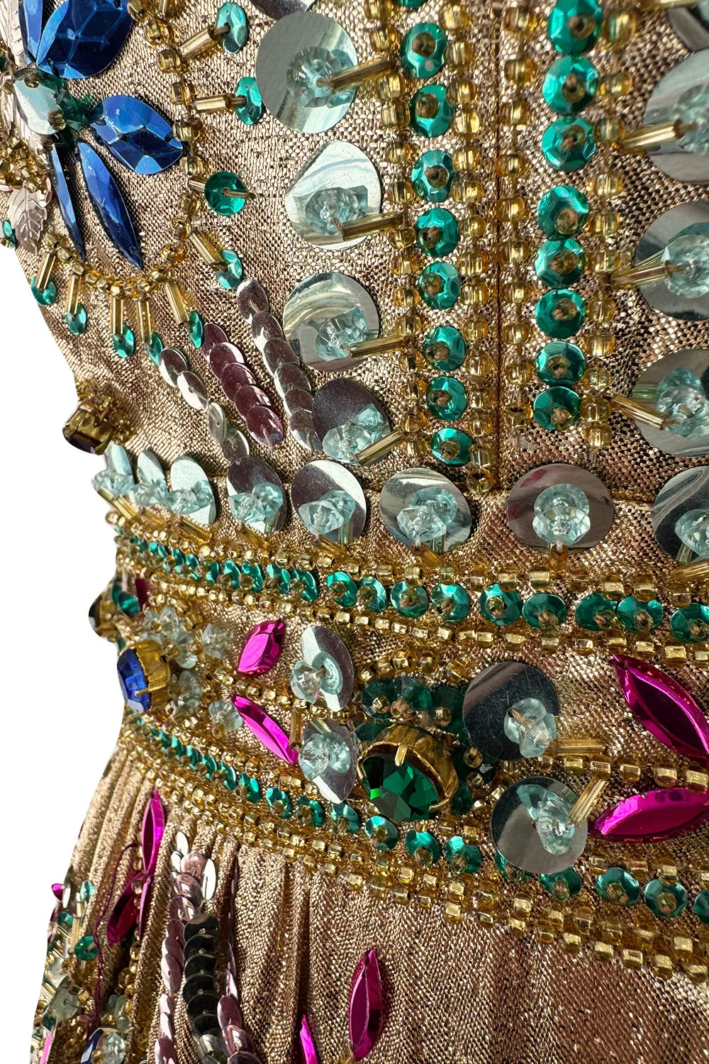Incredible 1960s Malcolm Starr by Elinor Simmons Sequin Beaded Rhinestone Gold Dress