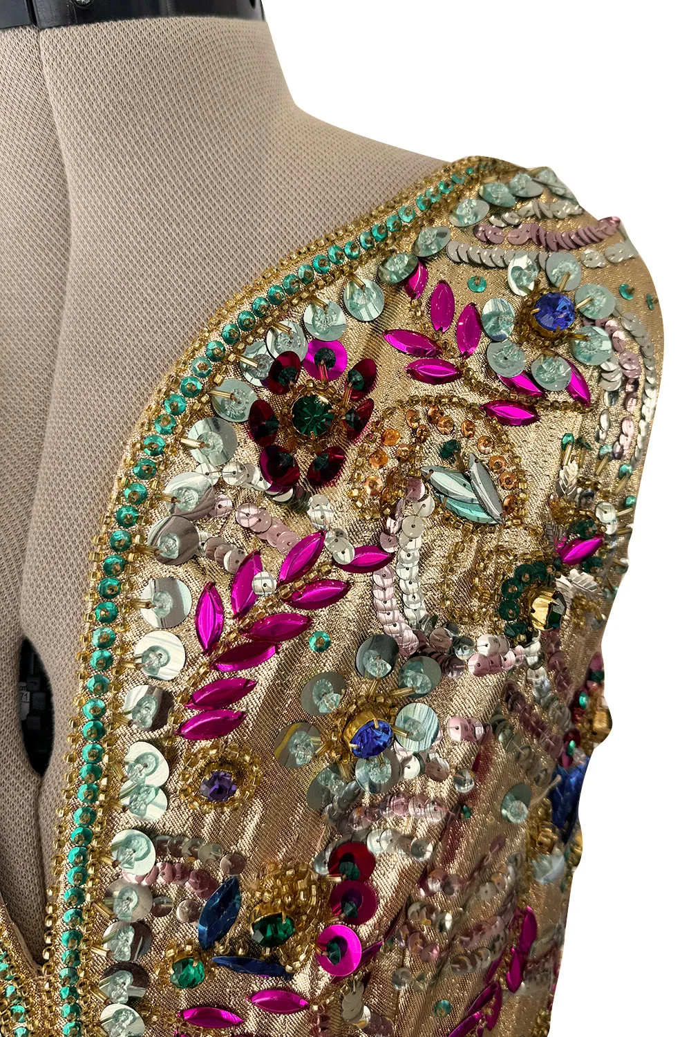 Incredible 1960s Malcolm Starr by Elinor Simmons Sequin Beaded Rhinestone Gold Dress