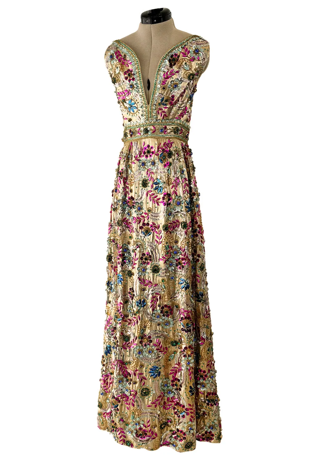 Incredible 1960s Malcolm Starr by Elinor Simmons Sequin Beaded Rhinestone Gold Dress