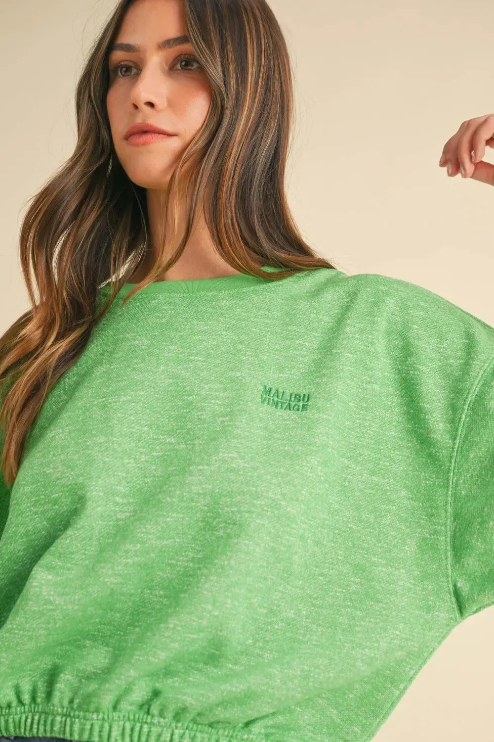 'Isla' Round Neck Letter Embroidery Crop Sweater