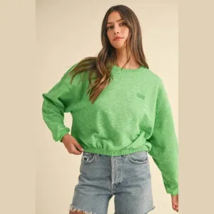 'Isla' Round Neck Letter Embroidery Crop Sweater