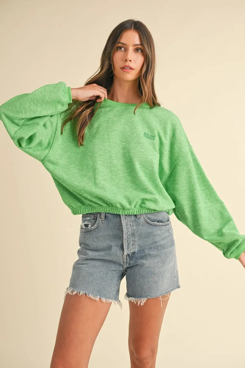 'Isla' Round Neck Letter Embroidery Crop Sweater