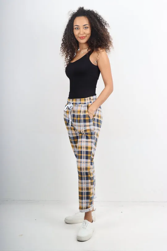 Italian Stretch Cotton Trousers ~ Golf Plaid ~ ONE SIZE