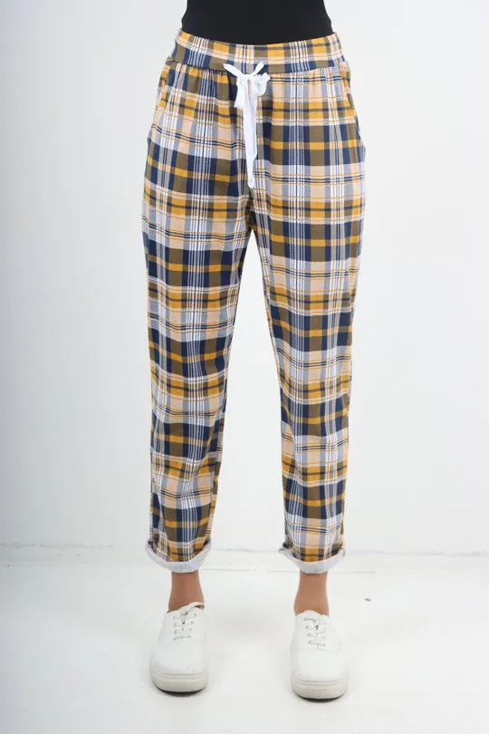 Italian Stretch Cotton Trousers ~ Golf Plaid ~ ONE SIZE