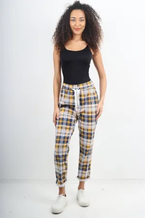 Italian Stretch Cotton Trousers ~ Golf Plaid ~ ONE SIZE