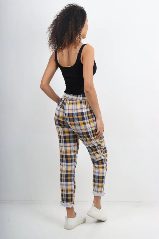 Italian Stretch Cotton Trousers ~ Golf Plaid ~ ONE SIZE